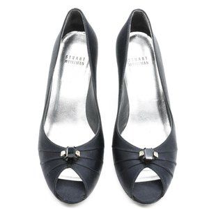 Stuart Weitzman Satin Kitten Heel Peep Toe 6